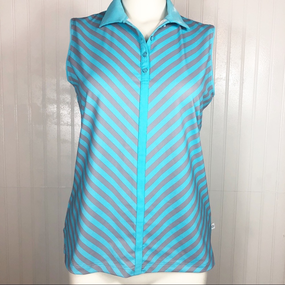 Lady Hagen sleeveless striped blue gray tank top
